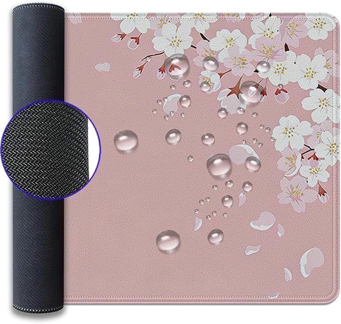 Pink Cherry Blossom Large Mouse Pad Desk Mat, 27.5x11.8in Japanese Sakura Floral Extended Keyboard Mousepad with Stitched Edges, Non-Slip Waterproof Rubber Base for Office, Computer & Laptop