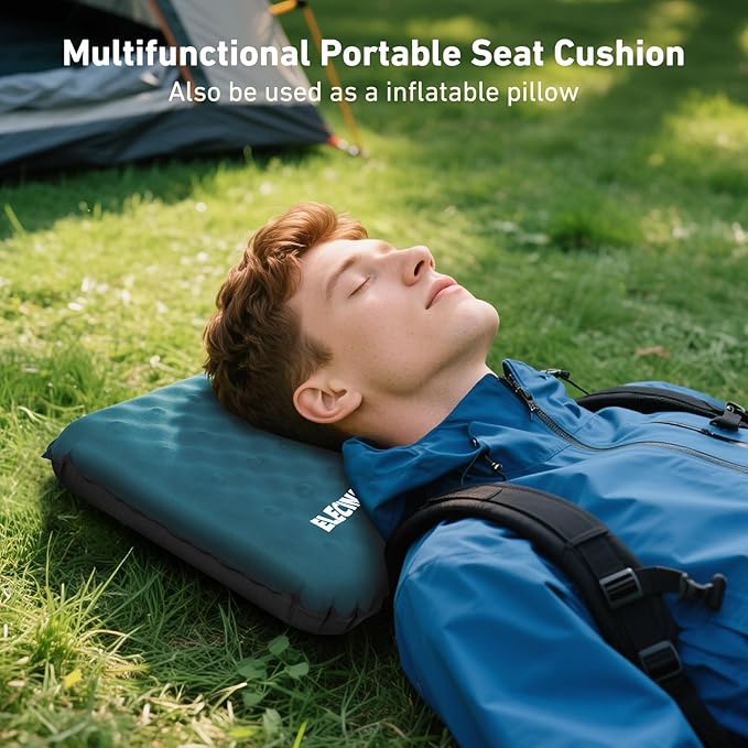 Inflatable Seat Cushion, 2 Pack Self Inflating Memory Foam Portable Stadium Seat Cushions for Bleachers Lightweight Camping Comfort Airplane Cushion for Long Flights Outdoor Events (2 Pack Blue)