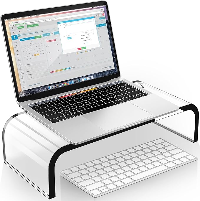 AboveTEK Acrylic Monitor Stand – Clear Monitor Riser & Computer Desk Stand, Premium Acrylic Laptop Stand for Home Office, PC TV Stand with Keyboard Storage Heavy Duty Desk Riser