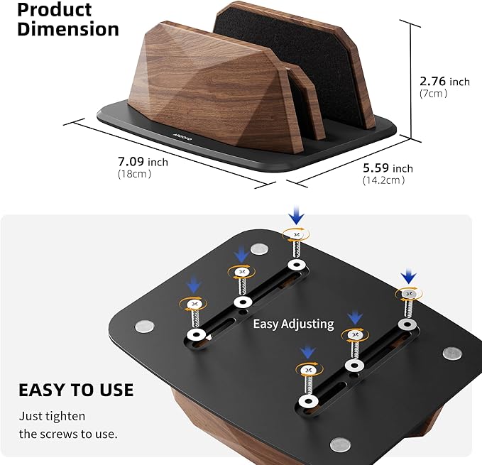 AFOOYO Vertical Laptop Stand - Dual Slots Walnut Adjustable Laptop Holder,Desktop Dock Compatible with All MacBook, Surface,Chromebook,Dell & More(Walnut)