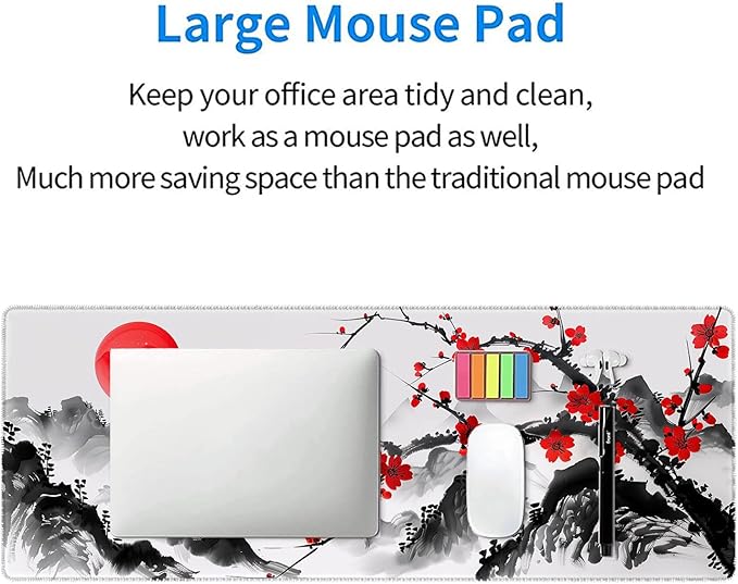 Watercolor Cherry Blossom Gaming Mouse Pad Desk Pad Ink Landscape XL Mouse Pad Large Mousepad Extended Laptop Keyboard Mat Gaming Desk Pad Mouse Mat Office Computer Keyboard Laptop Home 31.5"x11.8"