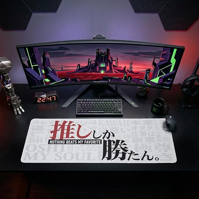 BELLEMOND Japanese Art Desk Mat | Large 31.5x11.8in Anime Mouse Pad for Keyboard & Mouse | Non-Slip Base, Water-Repellent | Original Japanese Design | Oshi Power