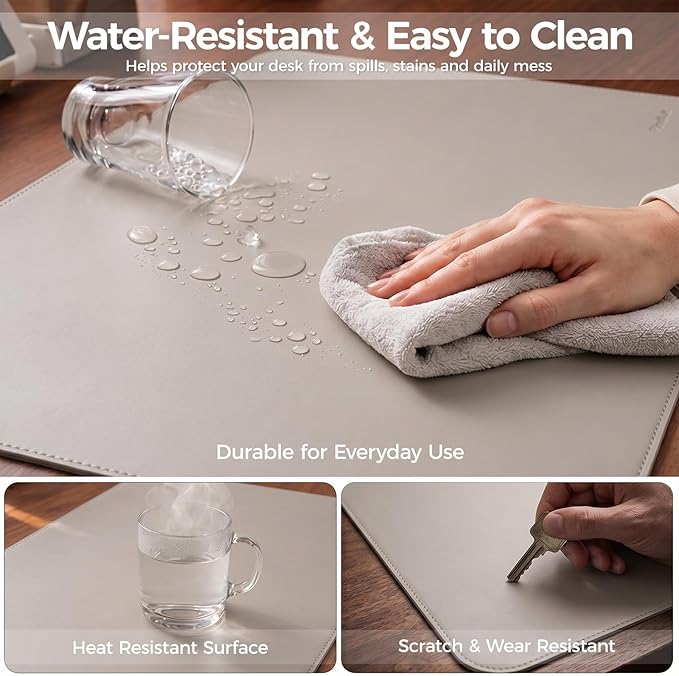Large Desk Pad Non-Slip Desk Mat Protector for Keyboard Mouse Waterproof Vegan Leather Surface Faux Leather Laptop Mat Smooth Mouse Pad Premium Gift Tube Stone Gray 55" x 23"
