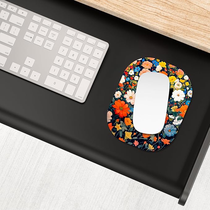 Small Mouse Pad, 6 x 7 Inch, Oval Mini Mouse Pad with Non-Slip Rubber Base for Laptop Wireless Mouse Keyboard Tray Mousepad, Cute Black Cat