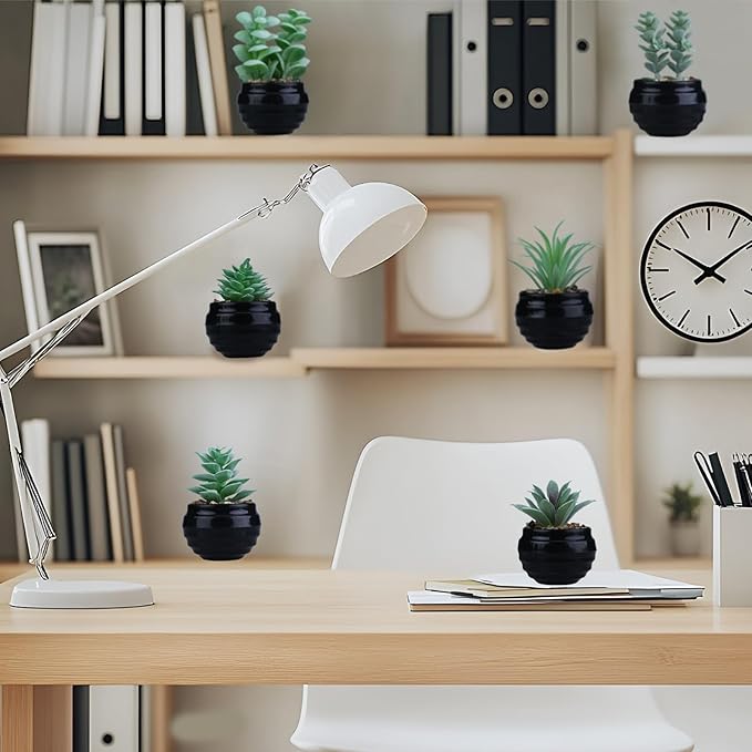 GREENTIME 6 Pcs Green Mini Artificial Succulents in Plastic Pots Small Fake Plant Succulent Plant Graduation & Father Party Decorations Classmate Gift Faux Indoor Decor Bedroom Desk Bathroom Table