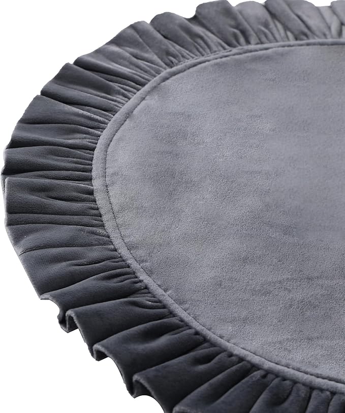 18 Inch Velvet Round Placemat with Ruffle for Dining Table Outdoor Placemats Non-Slip Washable for Gathering, Occasional Decoration and Family Parties Celebrations Set of 4, Gray