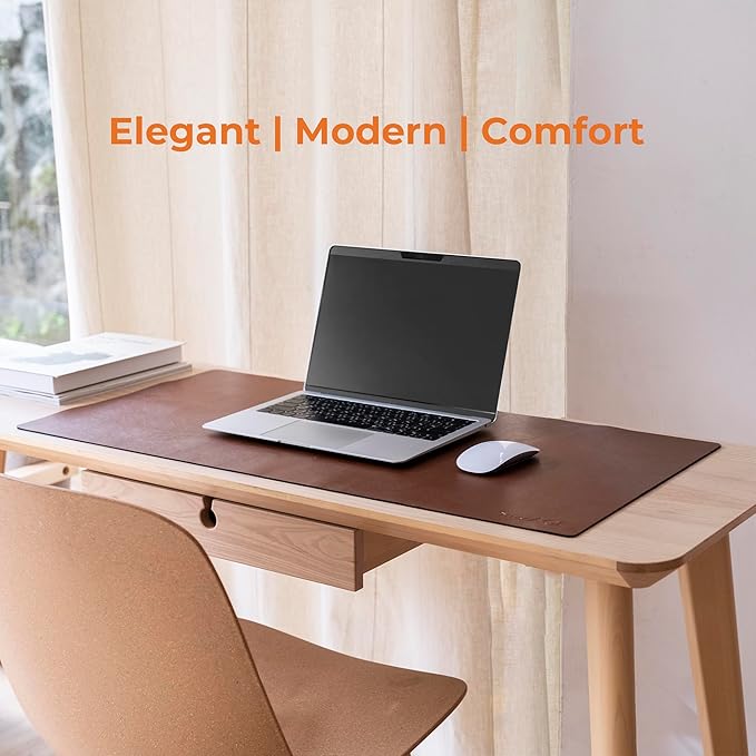 SenseAGE Leather Desk Protector Mat, Large Mouse Pad, Natural Rubber Non-Slip PU Leather Desk Blotter, Home and Office (31.5' x 15.8', Brown)