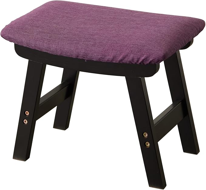 Kitsanery Foot Stool,Ottoman,Bamboo Small Sofa Foot Rest Under Desk,Extra Seating for Living Room, Bedroom and Kitchen (Black Stool Legs - Purple Surface)