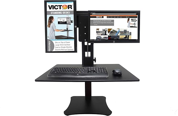 Victor High Rise Collection Dual Monitor Sit-Stand Standing Desk Converter, 28" by 23" by 15.5", Black