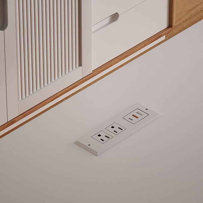 Recessed Power Strip - Set of 2,20W Fast Charging USB C Port and 18W USB-A Ports.Flush Mount Desk Outlet,Furniture Hidden Charging Station for End Table,Flat Plug,6.5 ft Extension Cord,White