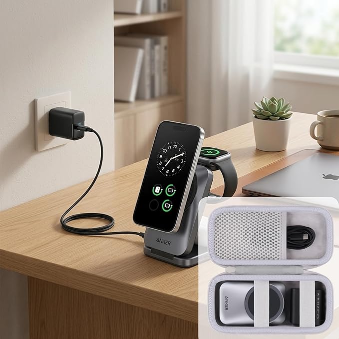 for Anker Prime 3-in-1 Wireless Charging Station Hard Travel Case(White Case)