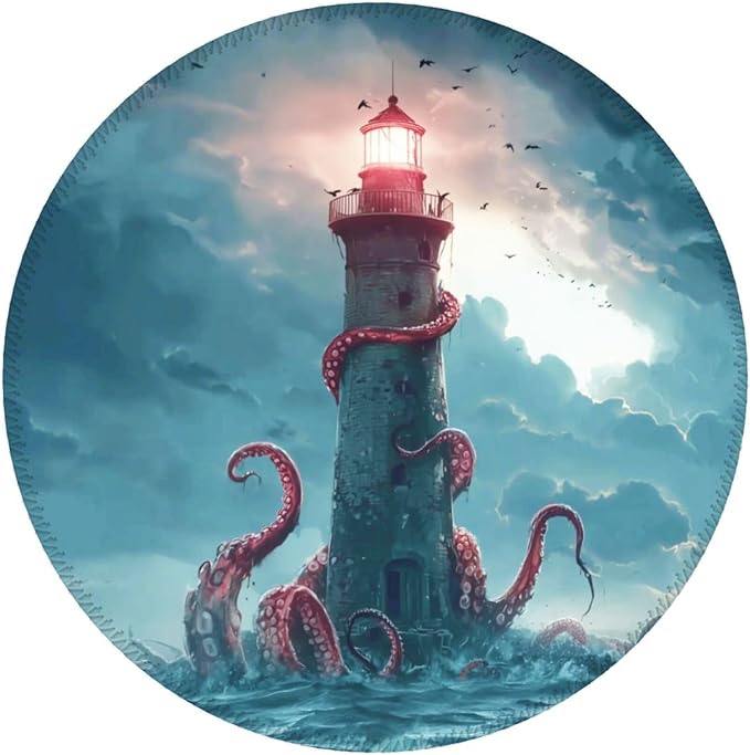 Octopus Round Mouse Pad Premium Textured Mouse Mat Washable Mousepads with Extended Stitched Edges Non Slip Rubber Base Small Mousepad 7.9 X 7.9 X 0.12 Inches