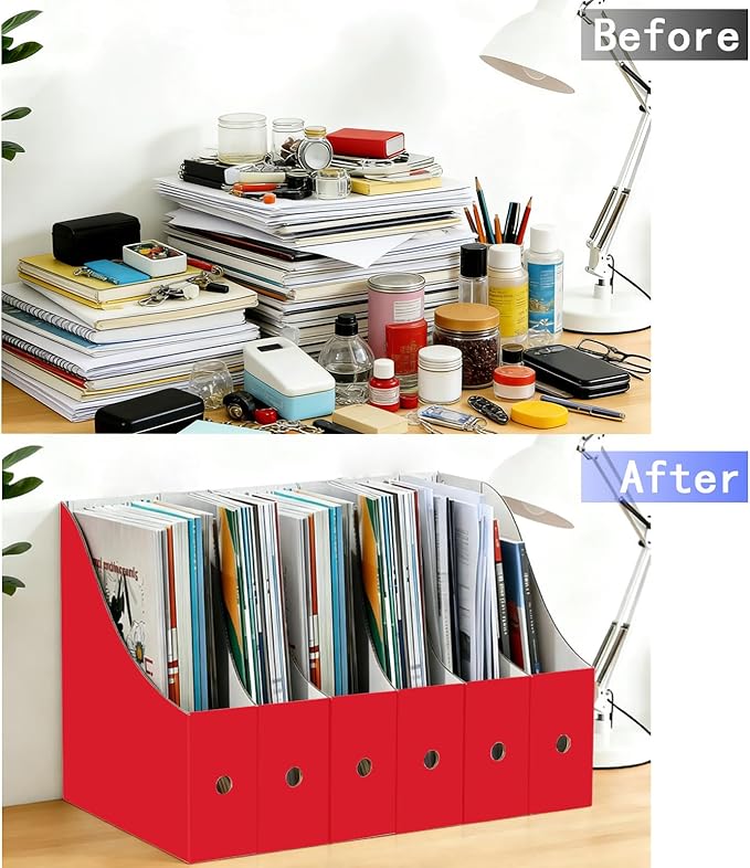 Limitliho 12 Pack Red Cardboard Magazine Holder, Sturdy Book Bins for Classroom Library, 10.6'' ×10.2'' ×3.5'' Inch Vertical File Folder Box