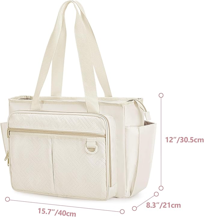Teacher Tote Bag with Accordion File Organizer Pocket, Large Teacher Work Utility Bag for Women, Beige (Patent Design)