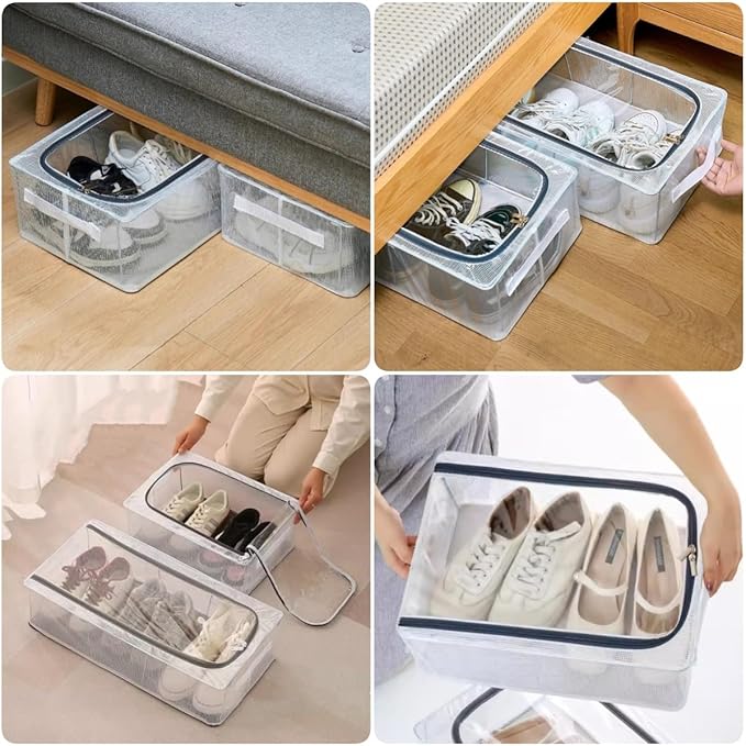 Stackable Storage Boxes with Clear Lids, 15.8-Inch Closet Storage Bins with Metal Frame for Shoe, Boot, Sneaker (1 Pack, 19Qt, 15.8x11.8x6in)