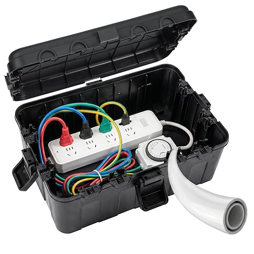 Bates- Large Outdoor Electrical Box, 12.5" x 8.5" x 5", Black, Waterproof Extension Cord Cover Weatherproof, Protects Outlet, Plug, Socket, Timer, Power Strip, Holiday Light Decoration