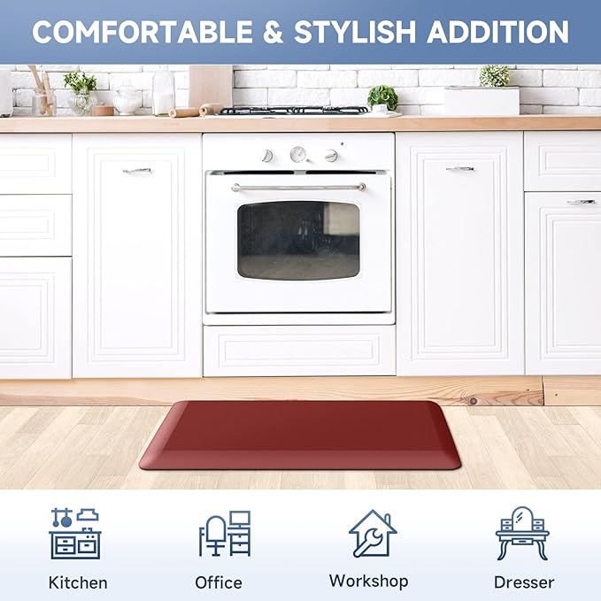 4/5 Inch Thick Kitchen Mats for Floor, StepRite Kitchen Rug for Standing Desk, Non-Slip, Thicker, Stain & Water Resistant, Comfort Anti Fatigue Floor Mat for Home, Kitchen, Office - Red,32 * 20''