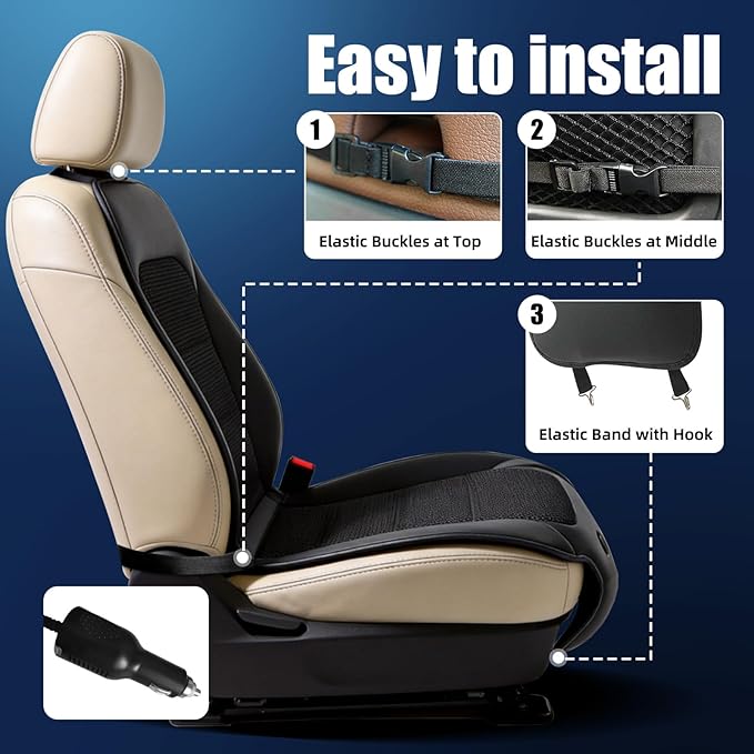 Upgraded Cooling Car Seat Cover, Cooling Seat Covers For Cars Trucks, 12V-24V 3-Speed Air Cooled Car Seat Cushion, Universal Fit for Summer Truck SUV Office, Non-slip Breathable 3D Mesh Leather, Black