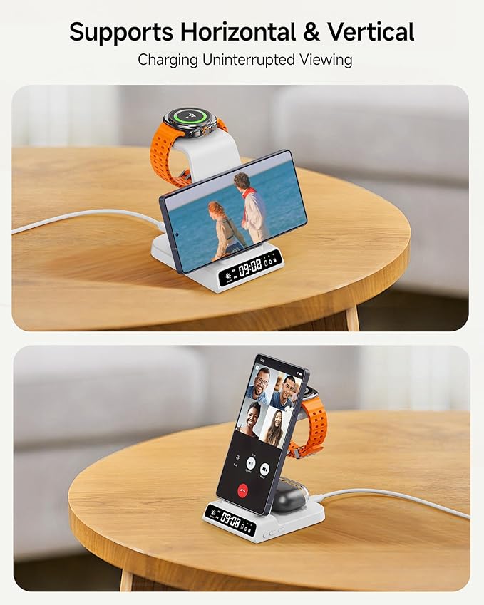 Wireless Charger for Samsung Devices, Wireless Charging Station for Galaxy S26 Ultra/S26+/S25 Ultra/S25+/S25/Z Flip7/S24/S23/S22/S21, for Galaxy Watch 8/8 Classic/7/Ultra/6/5, Galaxy Buds4 Pro (White)