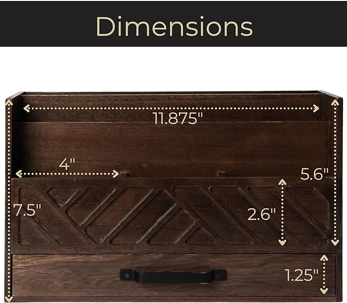 BLU MONACO | Wooden Mail Organizer with Drawer and Compartments | Mail Sorter Organizer Countertop for Desk Entryway | Outgoing Mail Holder Wood Desktop File Storage