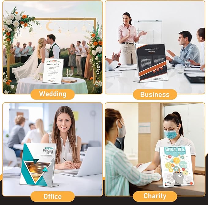 13 Pack Acrylic Sign Holder 8.5x11, L-Shape Clear Plastic Display Stands for Tabletop, Slanted Back Menu Flyer Paper Photo Picture Frame Display Stand for Restaurants Office Store Show Fair