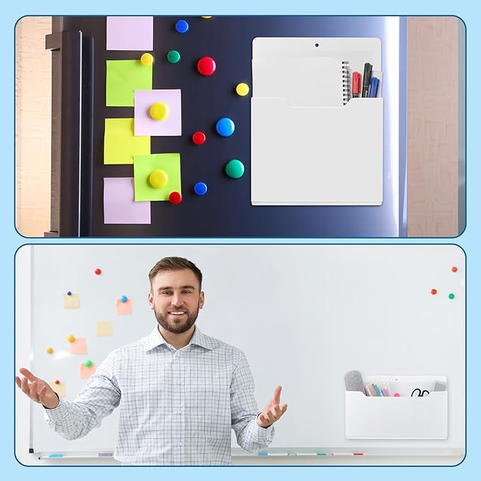 Fuutreo 6 Pcs Magnetic Wall File Organizer Magnetic Wall File Holder Refrigerator Magazine Holder for Mail Letters Paper(White,Horizontal & Vertical)