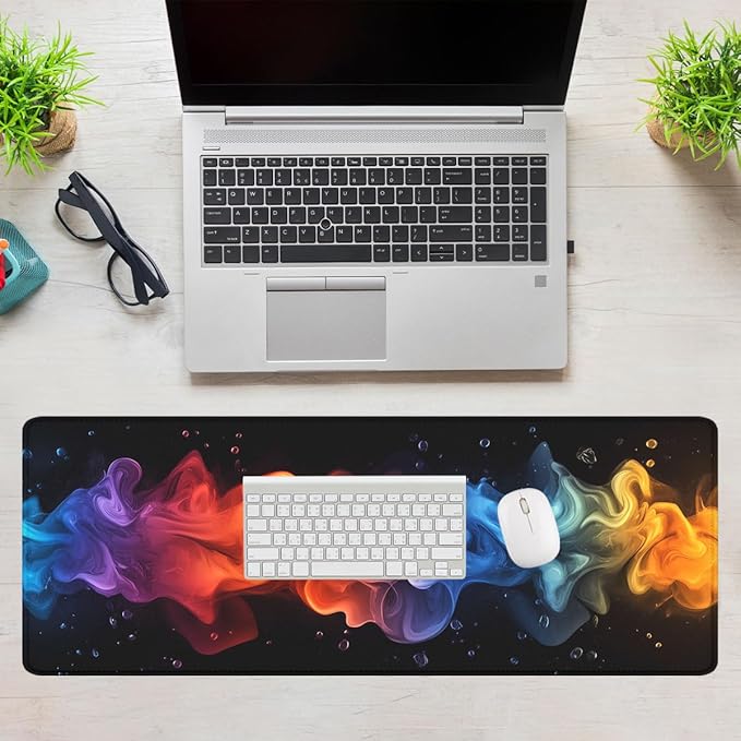 Abstract Gaming Mouse Pad Paint Swirl Neon Light Fluid Shape Large Gaming Mouse Mat with Stitched Edges,Non-Slip Waterproof Rubber Base Mous Mat 31.5x11.8 in