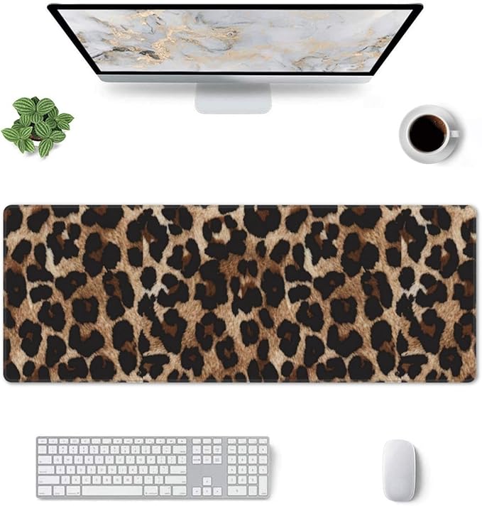 Cheetah Print Large Mouse Pad & Desk Mat Leopard Extended Mousepad with Stitched Edges Non-Slip Rubber Base Laptop Computer Keyboard Pad for Gaming, Office & Home Decor, XL - 31.5" X 11.8"