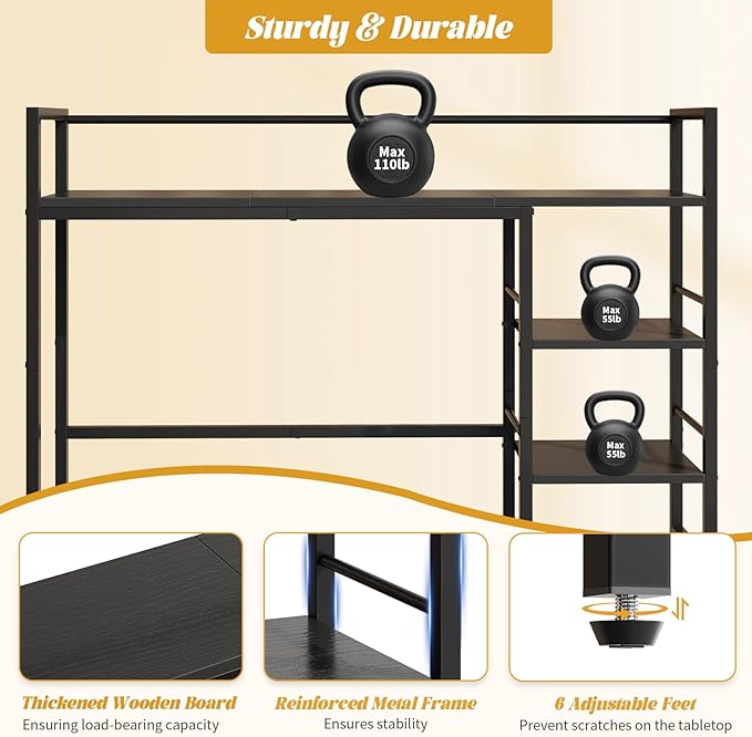 HavenlyYouth Desk Shelf, 38.6 Inch Wood Desk Organizer Shelf for Computer Monitor, Desk Hutch Storage, Desktop Shelf for Top of Desk, 3 Tier Desktop Bookshelf for Home Office Dorm, Black