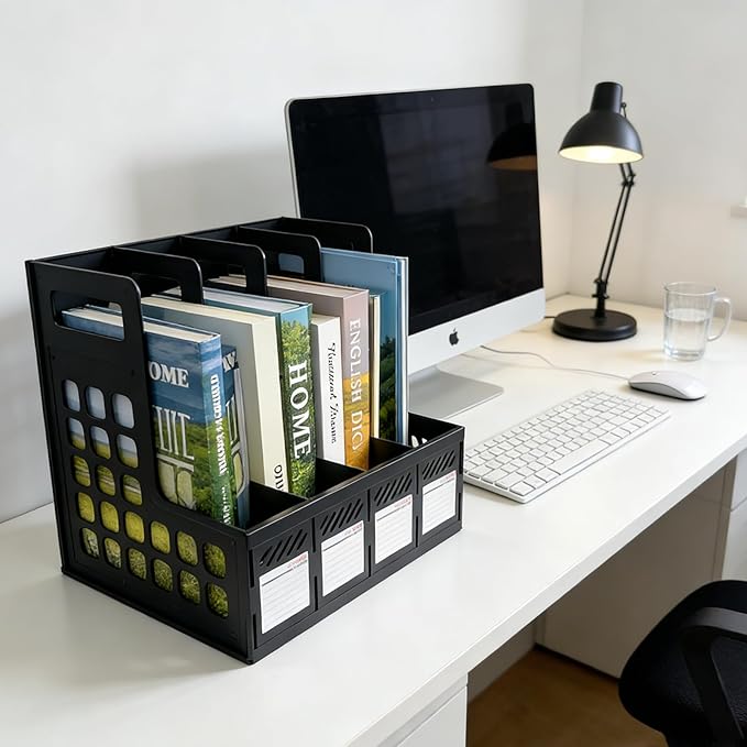 Ysenchan Plastic Magazine File Holder, Desk Organizer File Folder for Office Organization and Storage, Sturdy Binder Organizer with 4 Vertical Compartmente,Desktop Accessories for Office Storage