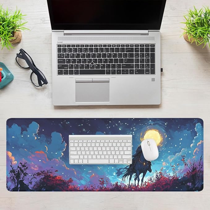 Epic Ghost Rider Gaming Mouse Pad Red Crystal Magic Moss Flowers Extended Mousepad XXL Computer Laptop Keyboard Mouse Mat Big Aesthetic Desk Decor Pad 31.5x11.8 in