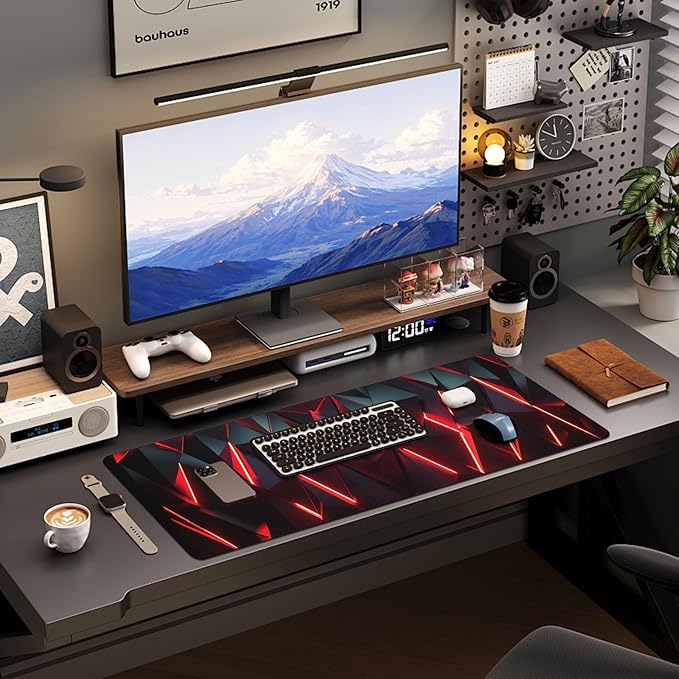 Gaming Mouse Pad - (31.5"×11.8") Honeycomb Large Mouse Pads for Desk - Desk Mat for Keyboard and Mouse with Non-Slip Base, Desks Pad Matfor Game/Office & Home (Black Wine Red)