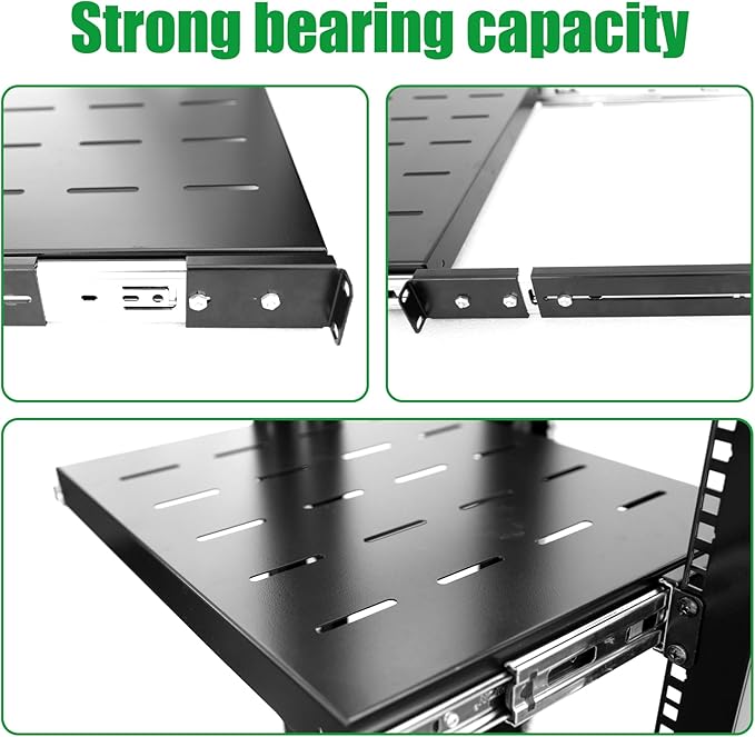 1U Sliding Shelf Tray 19in Mount Keyboard Shelf Tray, Adjustable Depth 22 to 26.75in Sliding Tray for Server Rack/Cabinet Steel Pull Out Drawer for Racks 250LB Weight Capacity(SLD-1U22-26.75)