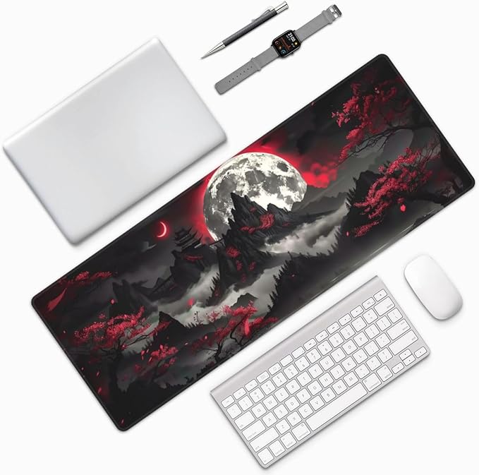 Extended Gaming Mouse Pad, Large Gaming Mouse Waterproof with Stitched Edges, Non-Slip Desktop Pad for Home and Office, Level Up Your 31.5x11.8 Inchโฆ (Dark Night)