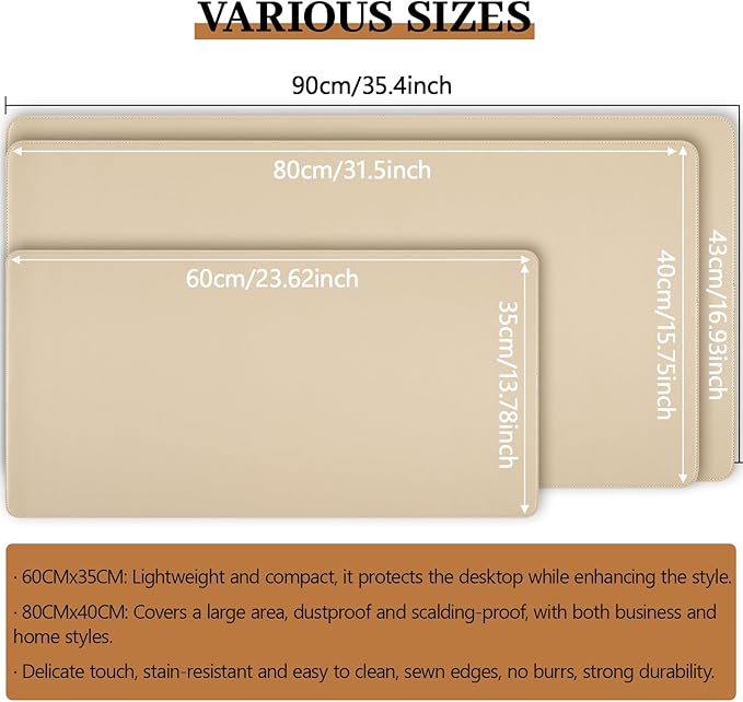 Beige Leather Desk Mat Large Mouse Pad, Waterproof Desk Pad for Keyboard and Mouse, Non-Slip Computer Desk Protector, Smooth Mouse Movement Desk Mat for Home and Office(31.5"ร15.7")