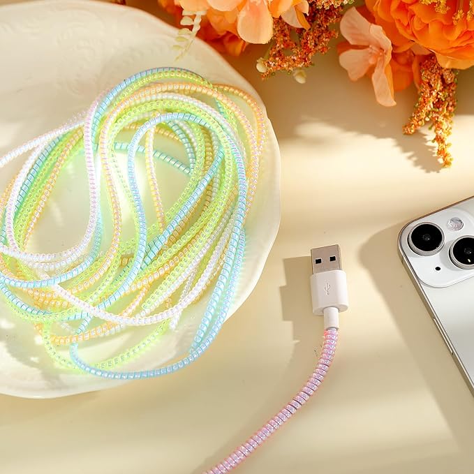 Frienda 10 Pcs Cord Protectors from Pets No Chew Spiral Cable Protector 43.3'' Phone Charger Cover Data Cable Protective Sleeve Chew Proof USB Wire Cover Stylish for Cat Dog Rabbit (Flash Color)
