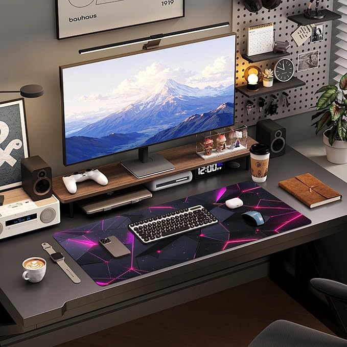 Gaming Mouse Pad - (31.5"×11.8") Honeycomb Large Mouse Pads for Desk - Desk Mat for Keyboard and Mouse with Non-Slip Base, Desks Pad Matfor Game/Office & Home (Black Rose Red)