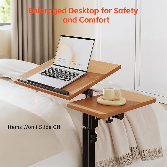 LINGMI Mobile Height Adjustable Laptop Desk with Mouse Pad, Portable Laptop Desk Rolling Tiltable Table with Small Side Table for Couch,Rolling Computer Stand