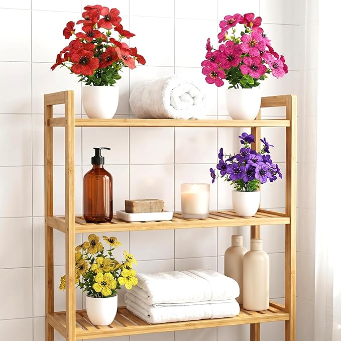 Small Artificial Flowers in Pots, Fake Potted Flowers, Mini Artificial Plants Indoor, Small Fake Flowers with Pot for Spring Decorations for Home, Office Desk, Table & Bathroom Decor