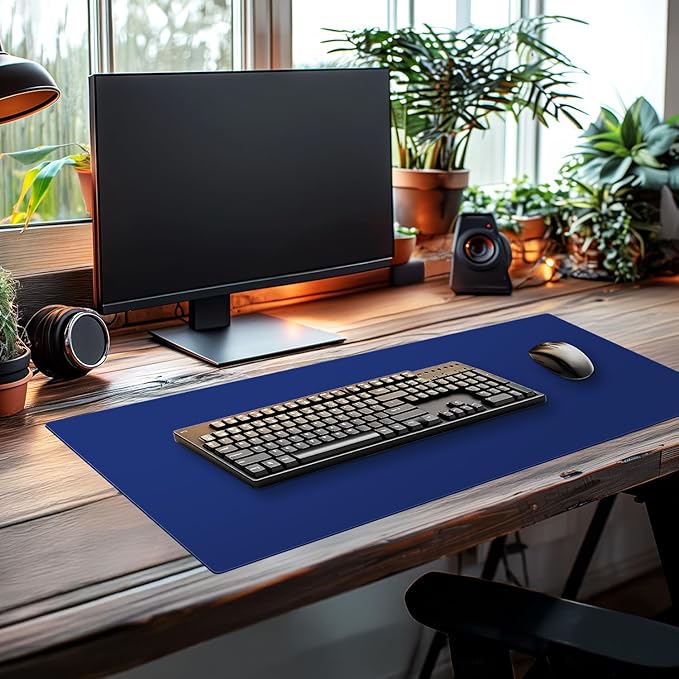 CounterArt Large Blue Waterproof Desk Protector 32” x 16” Made in The USA Desk Mat Office Mat Large Mouse Pad (Blue)