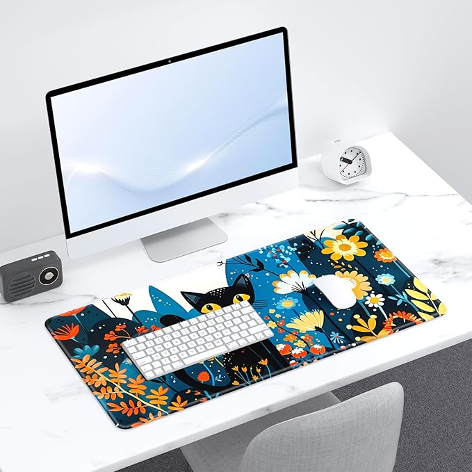 Desk Pad, 32" x 16" XXXL Extended Large Gaming Mouse Pad, Desktop Decor Desk Mat, Men Women Office Supplies and Accessories, Cute Anime Mouse Mat for Laptop & Keyboard, Colorful Flower Cat