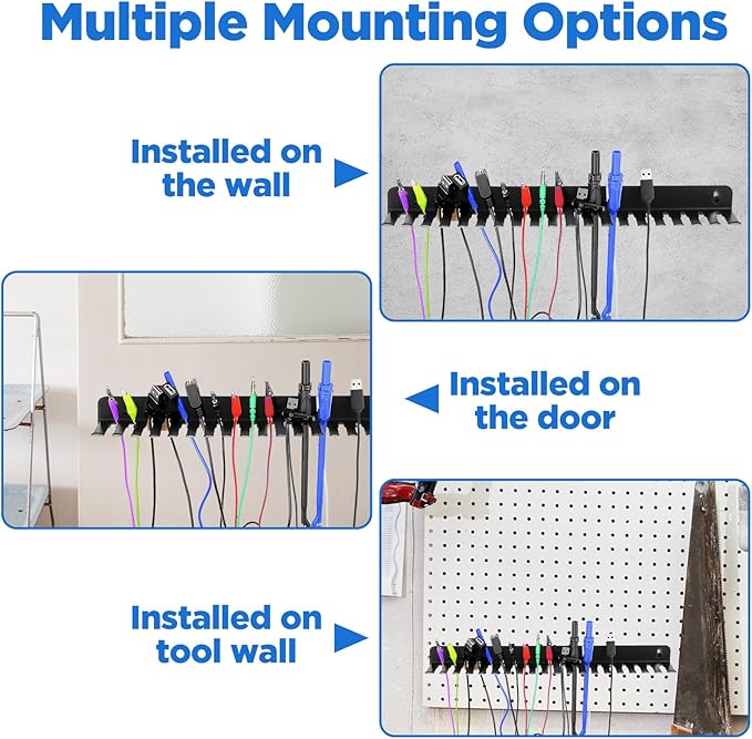 2 Pcs Wall Mountable Cable Hanger – Heavy-Duty Carbon Steel Cord Organizer with 19 Slots (0.2“-0.35”), Black – 15.8 x 2.8 x 1.3 Inch for Tangle-Free Cable Management