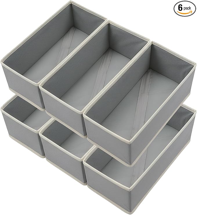 Bructhun Clothes Drawer Organizer 6 Pack (Light Gray)