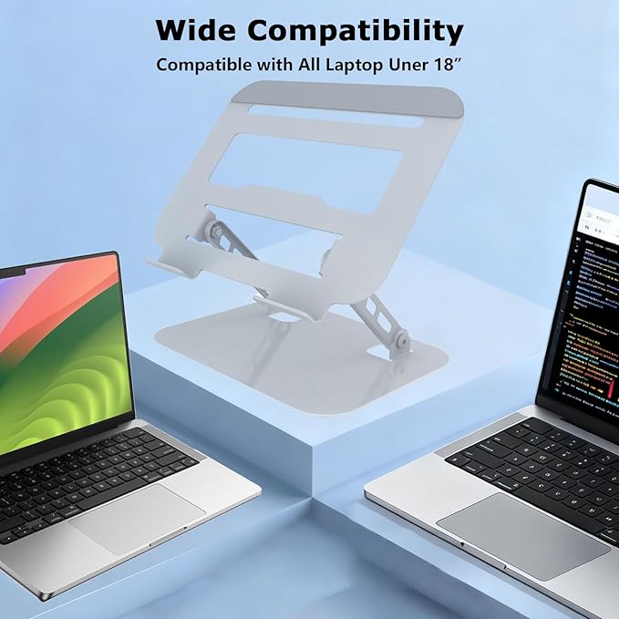Adjustable Laptop Stand for Desk, Ultra Stable Metal Base Laptop Holder Riser, Fully Foldable for Storage and Easy to Carry, Fit for MacBook Pro/Air HP 14 All Under 16” Devices (Silvery)