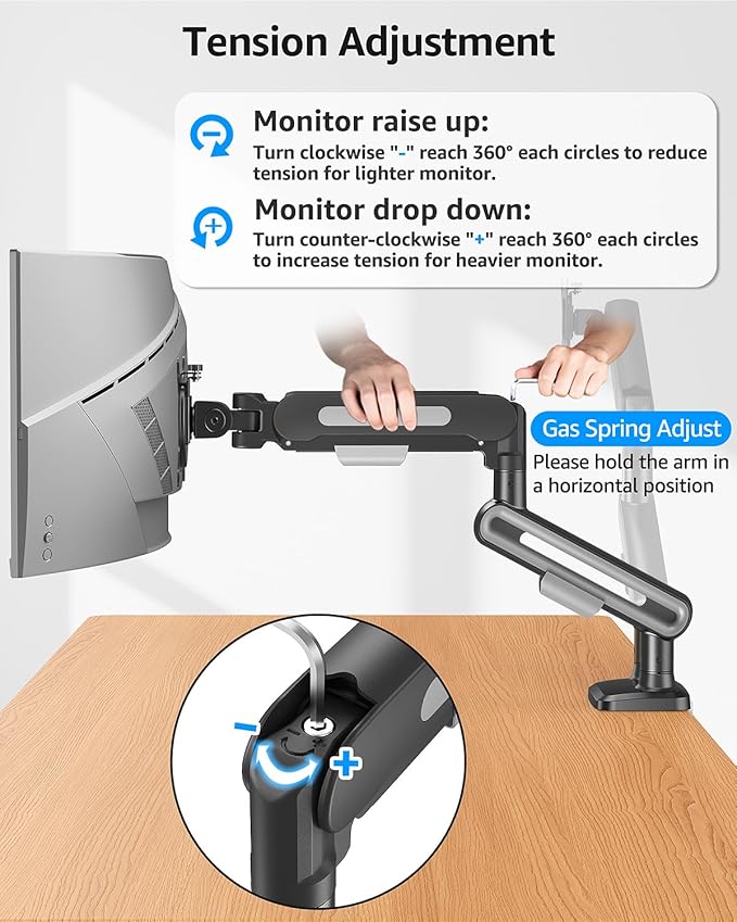 MOUNTUP Dual Monitor Mount Holds 4.4-26.5lbs, Heavy Duty Monitors Arm for 39 37 34 32 27inch,Double Monitor Stand for 2 Monitor, Height Adjustable Monitors Desk Mount with C-Clamp&Grommet Base