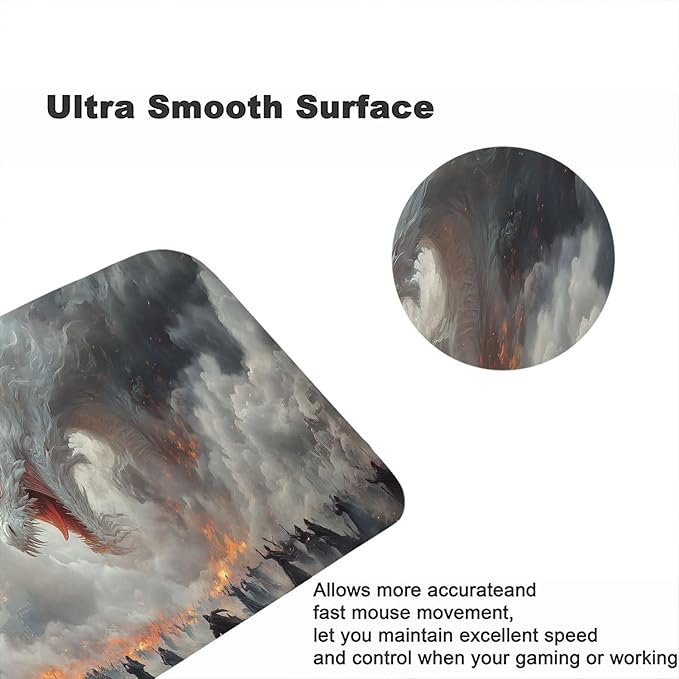 Dragon Extended Large Gaming Mouse Pad Mat, 31.5"x11.8", Polyester, Non-Slip Base, Stitched Edge