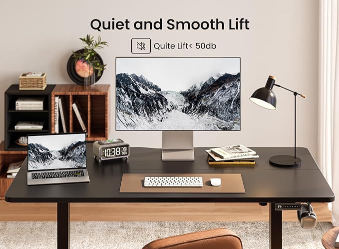 BANTI 55 × 24 Inches Standing Desk, Ergonomic, Electric Height Adjustable, Sit and Stand Up, Computer Office Desk with Splice Board, Black Frame/Black Top