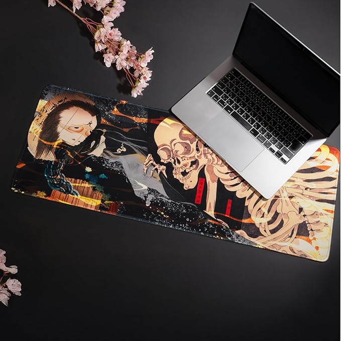BELLEMOND Japanese Art Desk Mat | Large 31.5x11.8in Anime Mouse Pad for Keyboard & Mouse | Non-Slip Base, Water-Repellent | Original Japanese Design | Yokai Rising