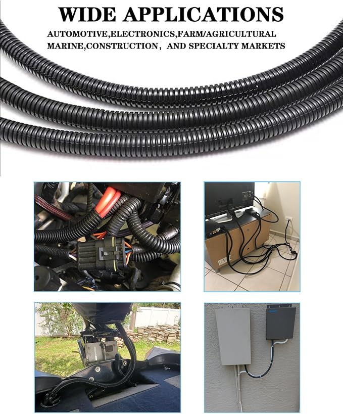 1/4 Inch Wire Loom Split Tubing - 33ft Cord Protector Electric Wires Covers, Automotive Wire Flexible Conduit, Plastic Wire Cover