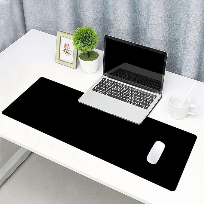 Black Large Gaming Mouse Pad with Stitched Edges, Desk Pad Extended Keyboard Mat, Non-Slip Rubber Base Mousepads for Laptop, Office, Home, 31.5X11.8 inch